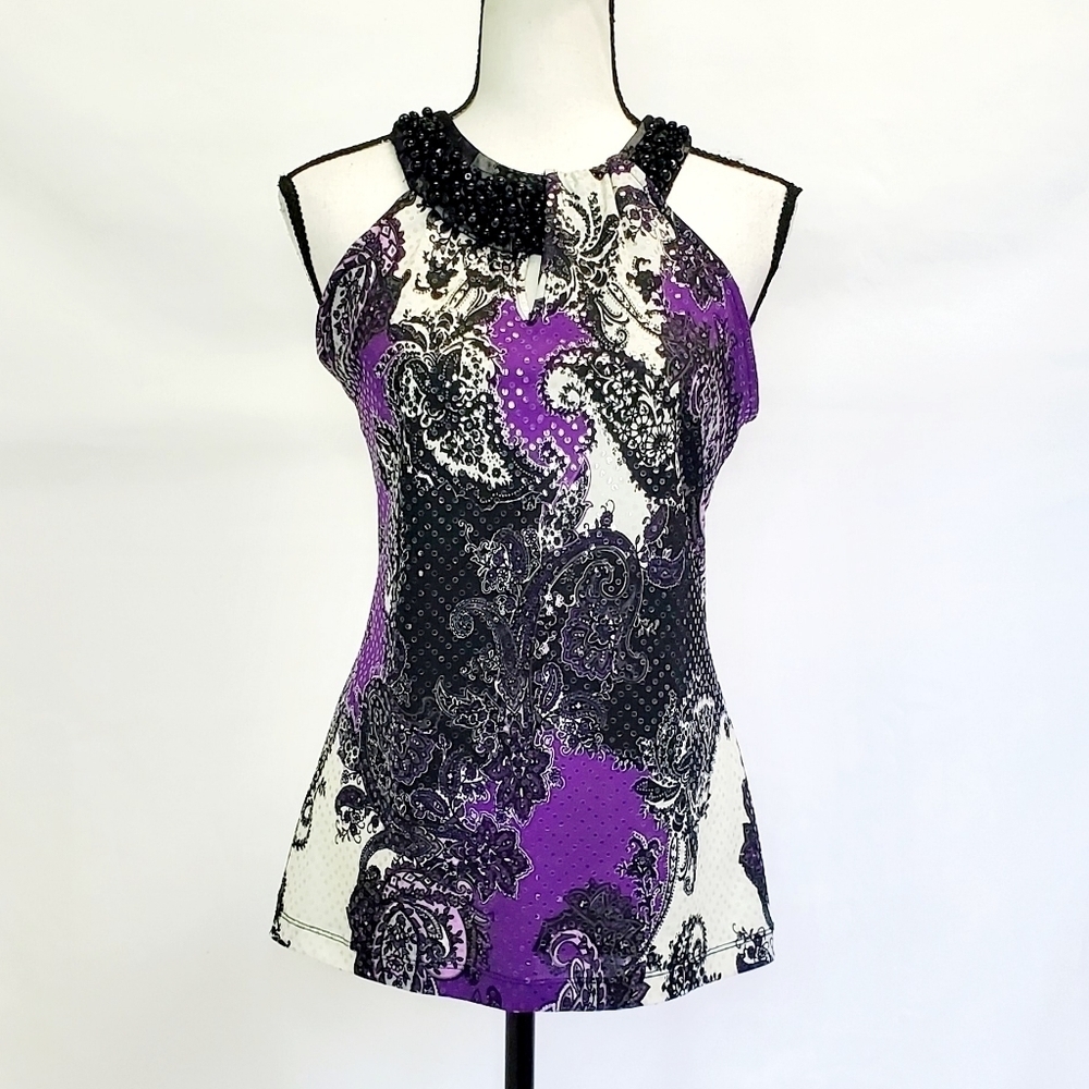 J.t.b. paisley sequin & beaded halter top